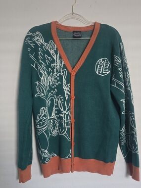 BoxLunch Dragon Ball Z Shenron Cardigan Sweater Mens Small Green Orange Anime